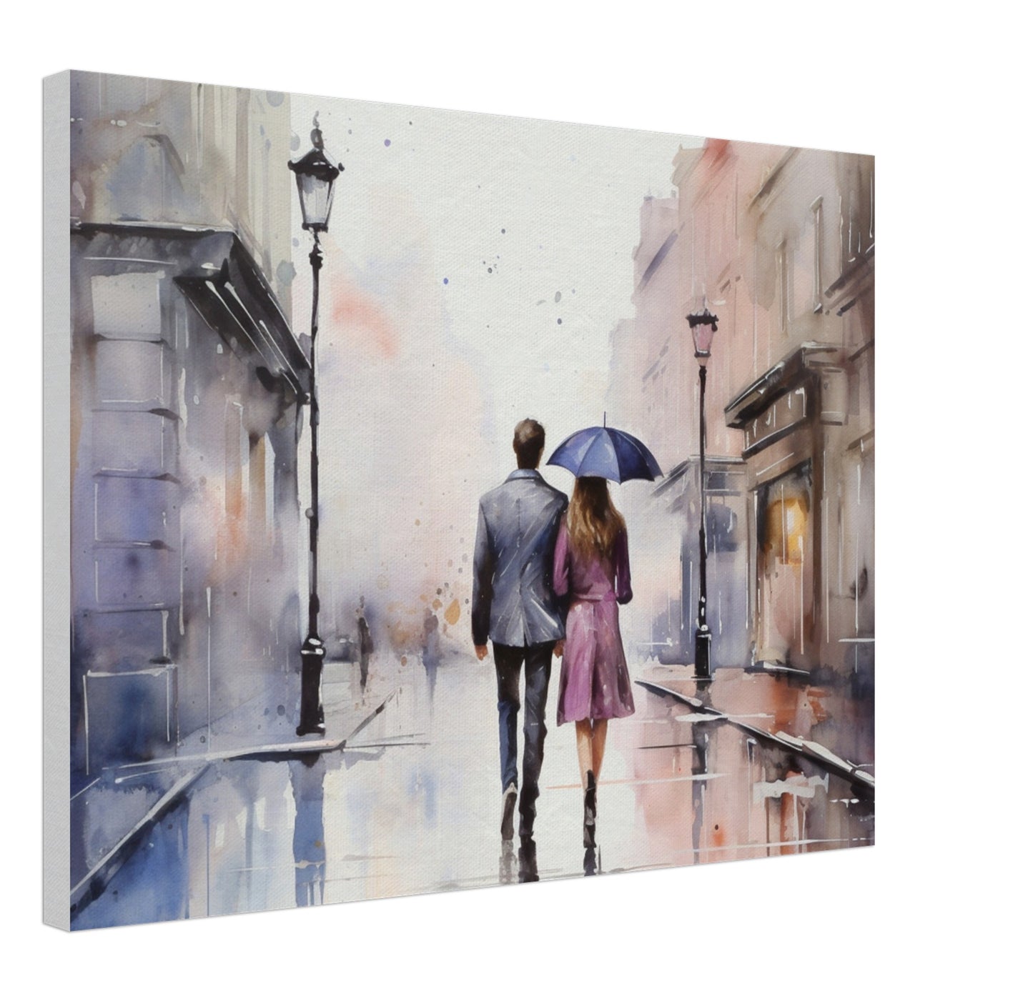 Couple in th City Watercolour - Canvas