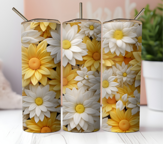 Seamless Yellow & White Daisies - 20oz Skinny Tumbler Design