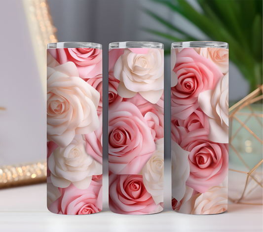 Seamless Pink Roses 1 - 20oz Skinny Tumbler Digital Design